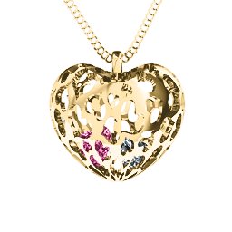 Caged Hearts Pendant With 2–6 Stones in 10K Solid Yellow Gold with Pink Tourmaline, Cubic Zirconia, Ruby, Peridot, and Blue Sapphire