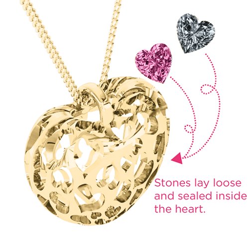 Caged Hearts Pendant With 2–6 Stones – 10K Yellow Gold with Pink Tourmaline and Cubic Zirconia