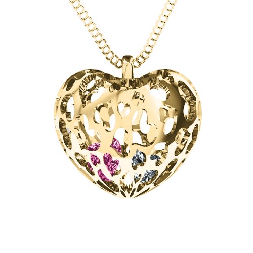 Caged Hearts Pendant With 2–6 Stones – 10K Yellow Gold with Pink Tourmaline and Cubic Zirconia