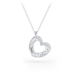 Engravable Filigree Heart Pendant with Birthstones