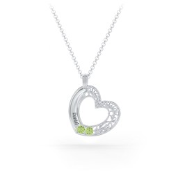 Engravable Filigree Heart Pendant with Birthstones