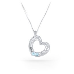 Engravable Filigree Heart Pendant with Birthstones