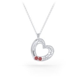 Engravable Filigree Heart Pendant with Birthstones