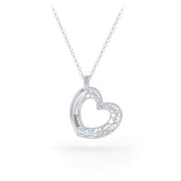 Engravable Filigree Heart Pendant with Birthstones