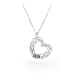 Engravable Filigree Heart Pendant with Birthstones