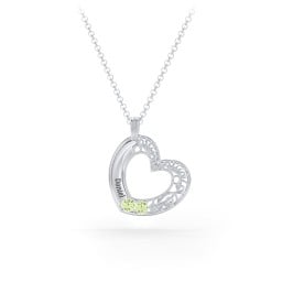Engravable Filigree Heart Pendant with Birthstones