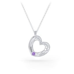 Engravable Filigree Heart Pendant with Birthstones