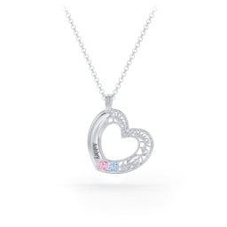 Engravable Filigree Heart Pendant with Birthstones