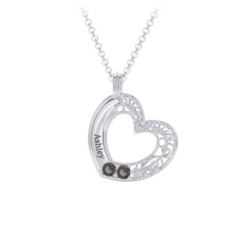 Engravable Filigree Heart Pendant with Birthstones