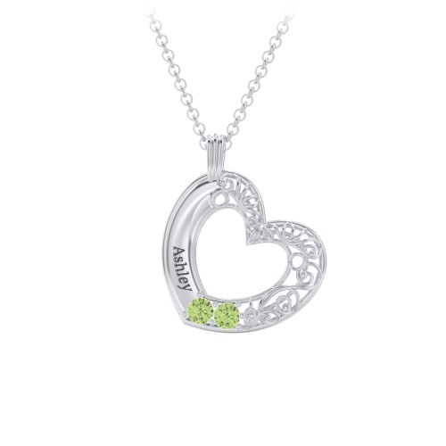 Engravable Filigree Heart Pendant with Birthstones