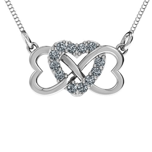 Triple Heart Infinity Pendant – Sterling Silver with Diamond