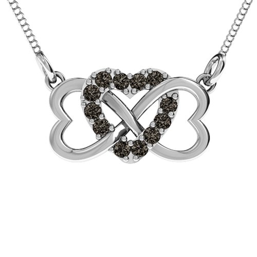 Triple Heart Infinity Pendant – Sterling Silver with Smokey Quartz