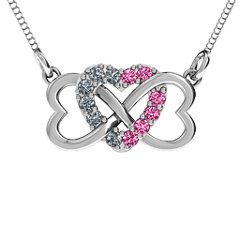 Triple Heart Infinity Pendant – 10K Yellow Gold with Cubic Zirconia and Pink Tourmaline