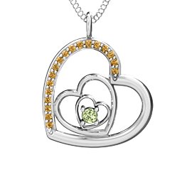 Hearts in Hearts Pendant in 925 Sterling Silver with Peridot and Fancy Yellow Premium Zirconia
