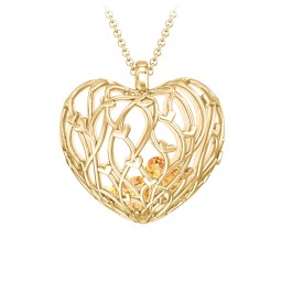Organic Caged Hearts Pendant in 18K Gold Plated Silver with Citrine, Cubic Zirconia, Blue Topaz, Blue Sapphire, and Emerald