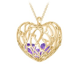 Organic Caged Hearts Pendant in 18K Gold Plated Silver with Amethyst