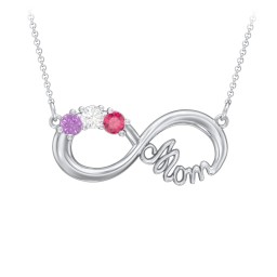 Mom's Infinity Pendant in 925 Sterling Silver with Amethyst, Cubic Zirconia, and Ruby