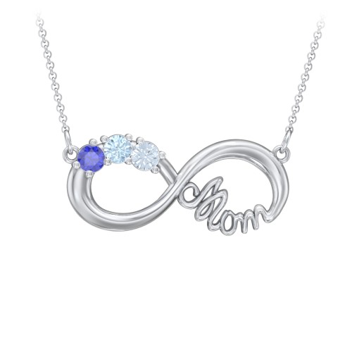 Mom's Infinity Pendant – Sterling Silver with Blue Sapphire, Blue Topaz, and Aquamarine