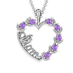 Mom's Heart of Love Pendant in 925 Sterling Silver with Amethyst