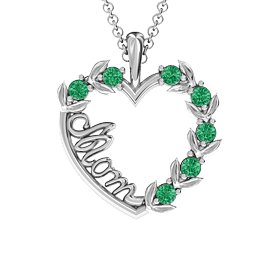 Mom's Heart of Love Pendant in 925 Sterling Silver with Emerald