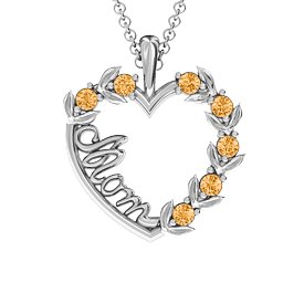Mom's Heart of Love Pendant in 925 Sterling Silver with Citrine
