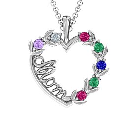 Mom's Heart of Love Pendant in 925 Sterling Silver with Amethyst, Cubic Zirconia, Ruby, Emerald, and Blue Sapphire