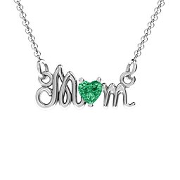 Graceful Mom Heart Birthstone Pendant in 925 Sterling Silver with Emerald