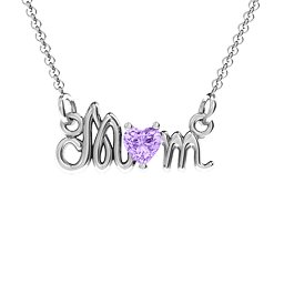 Graceful Mom Heart Birthstone Pendant in 925 Sterling Silver with Amethyst