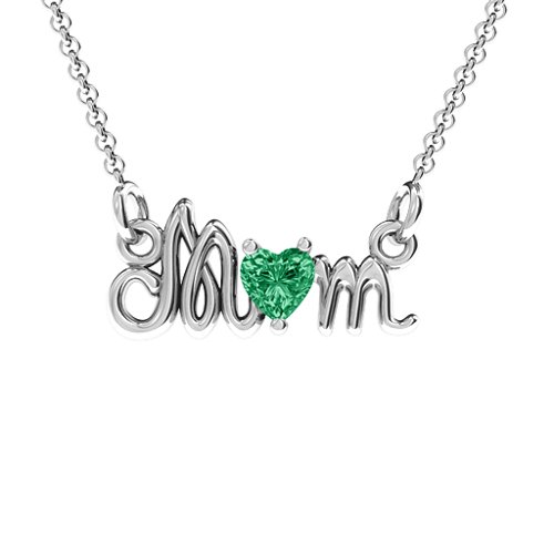 Graceful Mom Heart Birthstone Pendant – Sterling Silver with Emerald