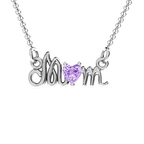 Graceful Mom Heart Birthstone Pendant – Sterling Silver with Amethyst