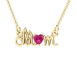 Graceful Mom Heart Birthstone Pendant in 10K Solid Yellow Gold with Ruby