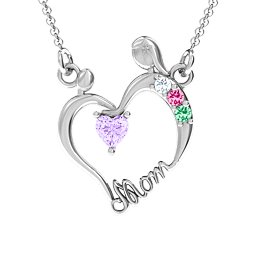 Mother and Child Pendant in 925 Sterling Silver with Amethyst, Cubic Zirconia, Ruby, and Emerald