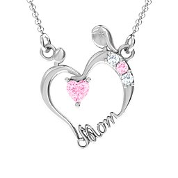 Mother and Child Pendant in 925 Sterling Silver with Pink Tourmaline and Cubic Zirconia