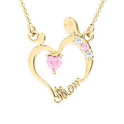 Mother and Child Pendant in 10K Solid Yellow Gold with Pink Tourmaline and Cubic Zirconia