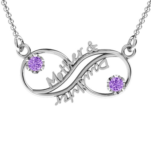Mother and Daughter Infinity Pendant – Sterling Silver with Amethyst