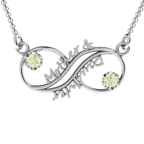 Mother and Daughter Infinity Pendant – Sterling Silver with Peridot