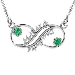 Mother and Daughter Infinity Pendant in 925 Sterling Silver with Emerald
