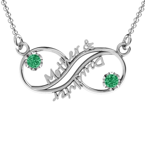 Mother and Daughter Infinity Pendant – Sterling Silver with Emerald