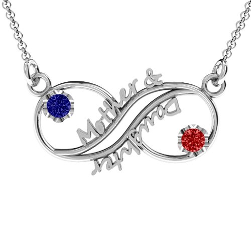 Mother and Daughter Infinity Pendant – Sterling Silver with Blue Sapphire and Garnet