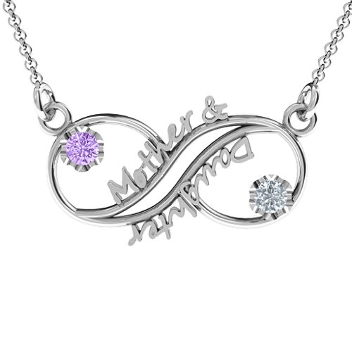 Mother and Daughter Infinity Pendant – Sterling Silver with Amethyst and Cubic Zirconia