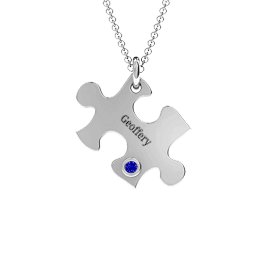 Puzzle Piece of Your Heart Pendant in 925 Sterling Silver with Blue Sapphire