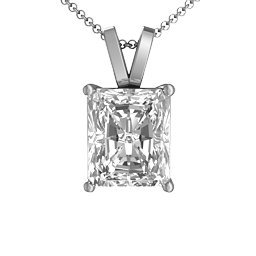 Emerald Cut Solitaire Pendant in 925 Sterling Silver with White Premium Zirconia