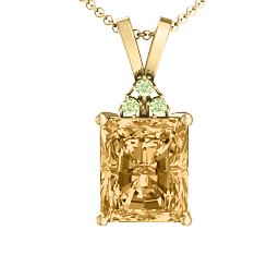 Emerald Cut Solitaire with Accents Pendant in 18K Gold Plated Silver with Fancy Yellow Premium Zirconia and Peridot