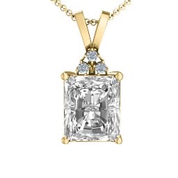 Emerald Cut Solitaire with Accents Pendant in 18K Gold Plated Silver with White Premium Zirconia and Diamond