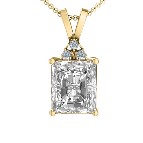 Emerald Cut Solitaire with Accents Pendant – 18K Gold Plated Silver with White Premium Zirconia and Cubic Zirconia