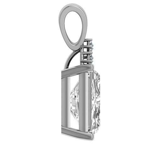 Emerald Cut Solitaire with Accents Pendant – Sterling Silver with White Premium Zirconia and Cubic Zirconia
