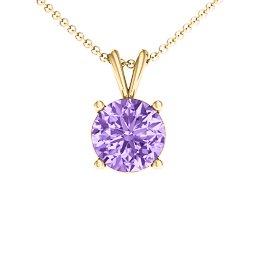 Graceful Round Solitaire Pendant in 18K Gold Plated Silver with Amethyst Premium Zirconia