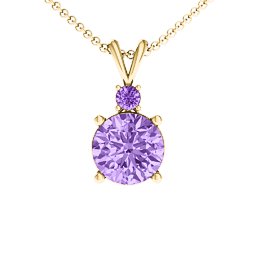 Graceful Round Solitaire with Accent Pendant in 18K Gold Plated Silver with Amethyst Premium Zirconia and Amethyst
