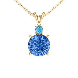 Graceful Round Solitaire with Accent Pendant in 18K Gold Plated Silver with Fancy Blue Premium Zirconia and Blue Topaz