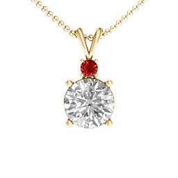 Graceful Round Solitaire with Accent Pendant in 18K Gold Plated Silver with White Premium Zirconia and Garnet